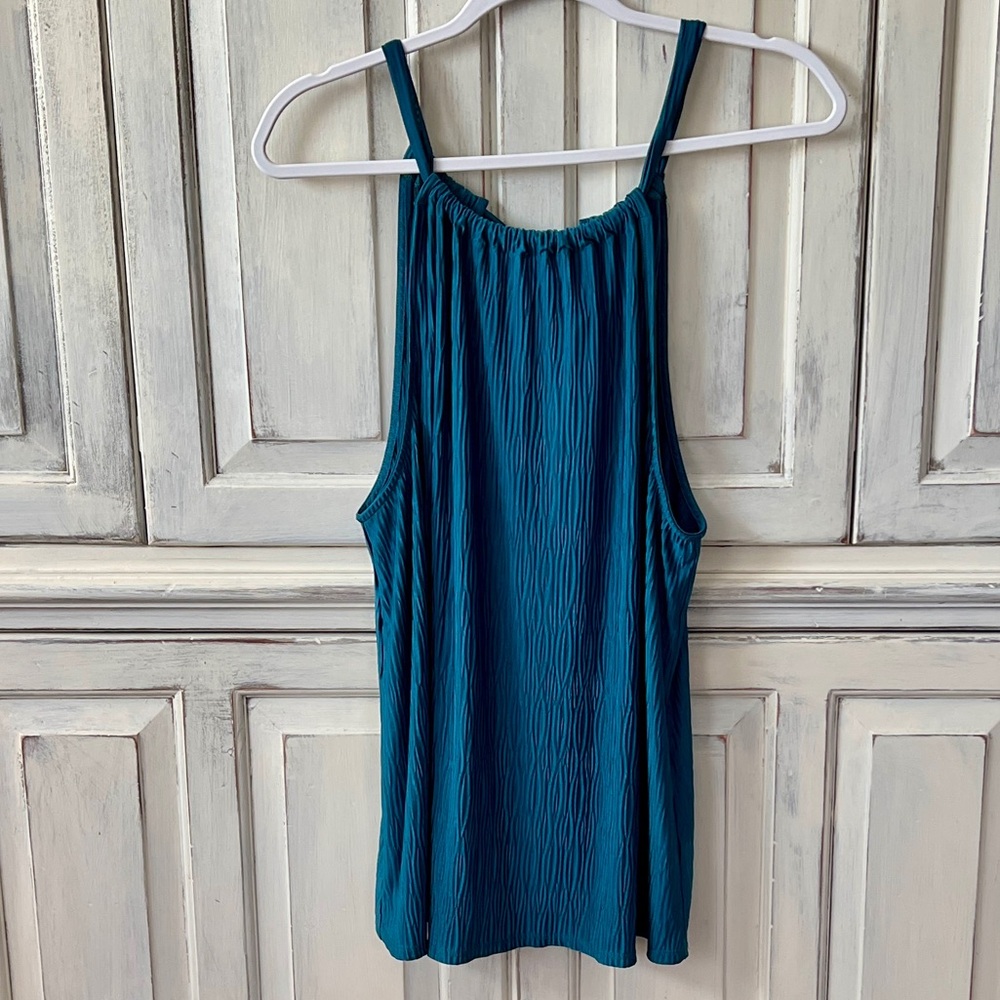 🟠GILLI Crinkle Tank with Back Neck Tie Teal XXL